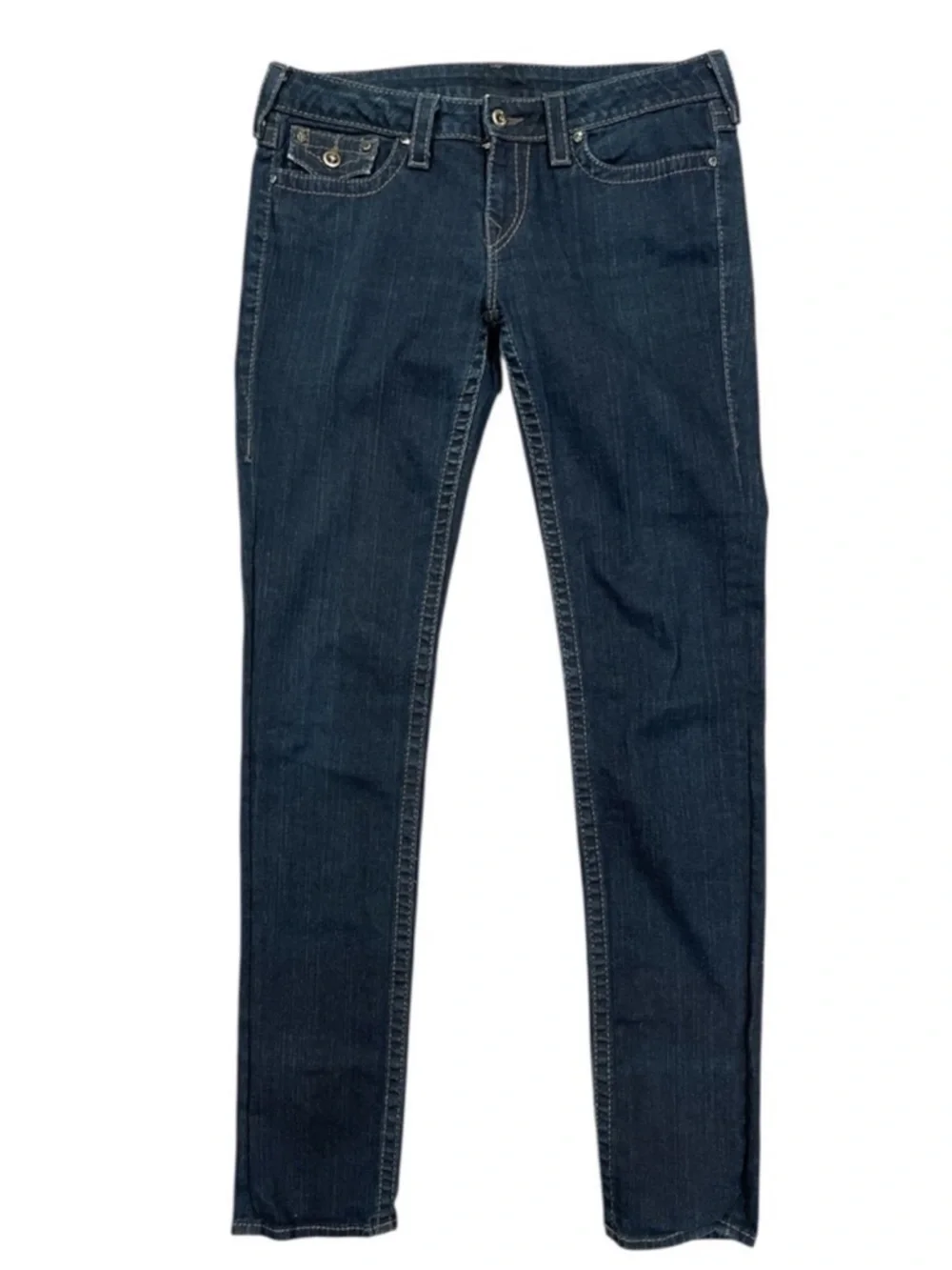 True Religion Y2K Low Rise Straight Jeans SZ 32 Tall 35” Inseam Dark Wash - Picture 2 of 11